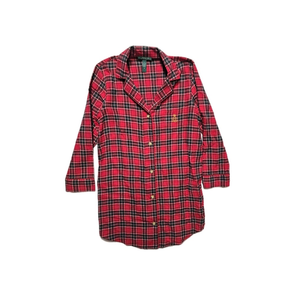 Lauren Ralph Lauren Plaid Nightgown Womens Size M Red Embroidered Logo